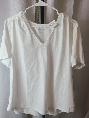 LANDS END Women's Short Sleeve Lightweight Jersey Gathered Shoulder T-Shirt XL